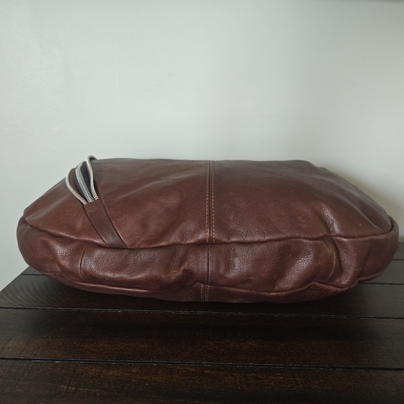 Borse In Pelle Brown Genuine Leather Hobo Crescent Shoulder Bag Fringe Italy - Picture 4 of 16